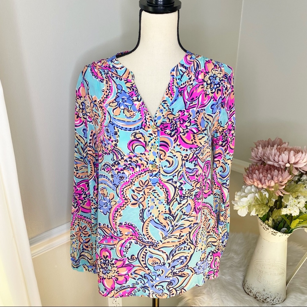 LILLY PULITZER Long Sleeve Button Blouse